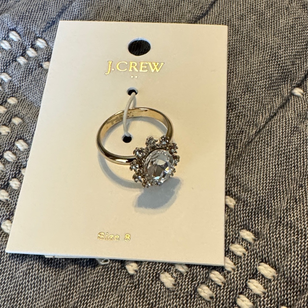 NWT J. Crew Gold Ring with Crystal sz 8